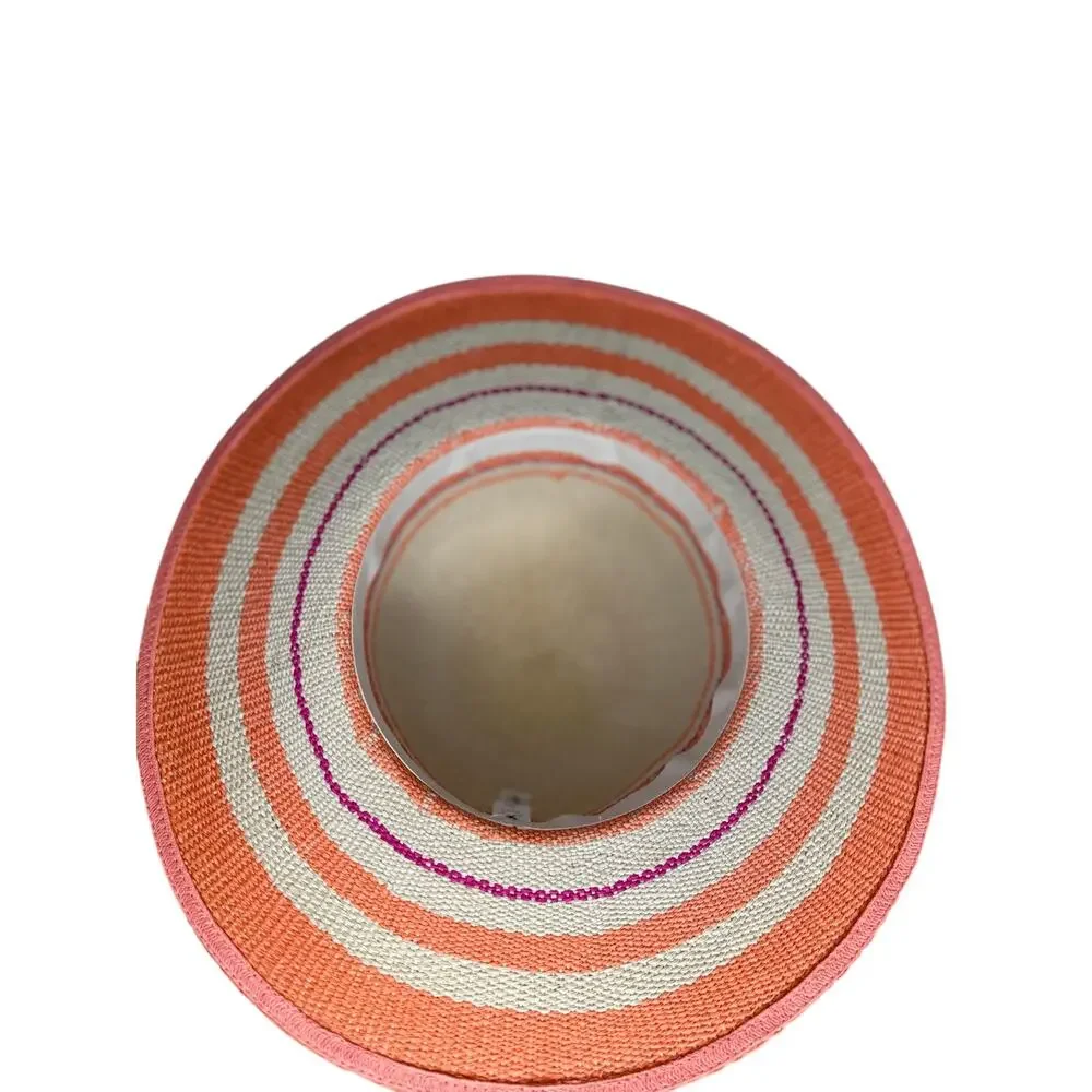 NWOT Janie and Jack Coral and Fuchsia Stiped Straw Sun Hat Kids 6-8yo